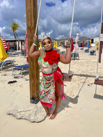 Red ruby SWIM WEAR SET with Bikini Wrap Skirt
