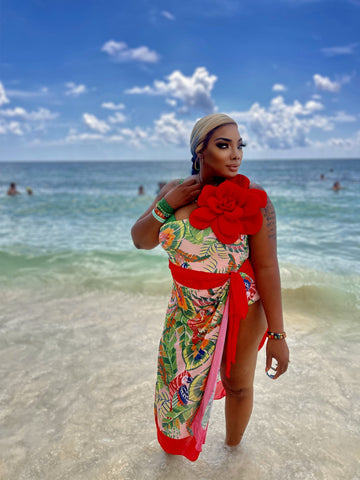 Red ruby SWIM WEAR SET with Bikini Wrap Skirt