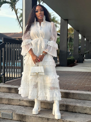 Eternity Bell Sleeve Ruffle Dress-WHITE