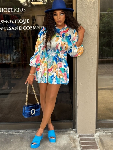 "DAWN" Floral Belted Mini Shirtdress