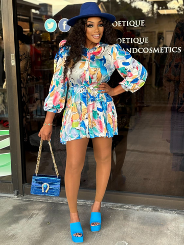 "DAWN" Floral Belted Mini Shirtdress