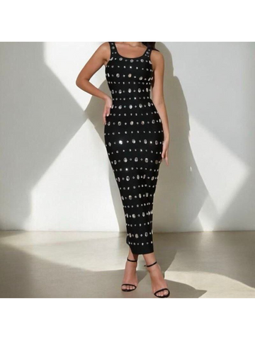 "Ruth" DIAMOND STUDDED tank midi Dress