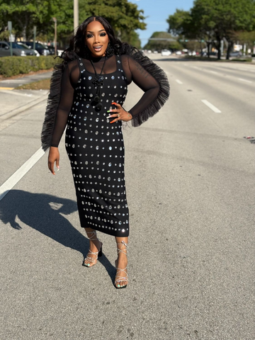 "Ruth" DIAMOND STUDDED tank midi Dress