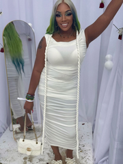 AIDONNA ruched white maxi