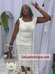 AIDONNA ruched white maxi