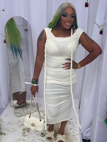 AIDONNA ruched white maxi