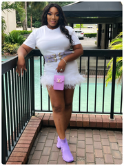 fur me t-shirt dress WHITE