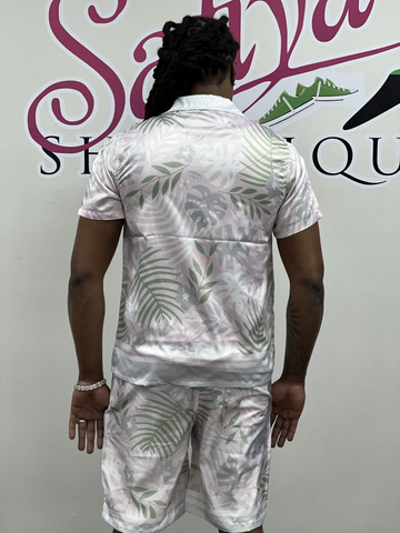 The palm calm men Button Down &amp; Short Set