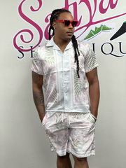The palm calm men Button Down &amp; Short Set