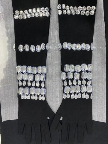 Drip me in diamond SLEEVELESS RHINESTONE DETAIL MINI DRESS W/ GLOVES