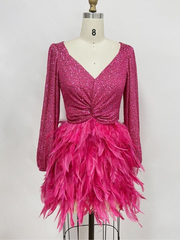 Featherme in pink sequin dress