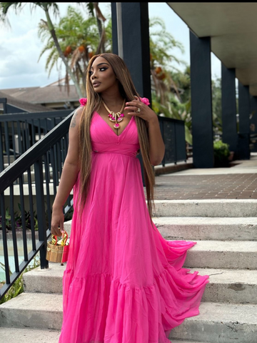 sunny summer Organza Ruffle Shoulders Maxi Dress