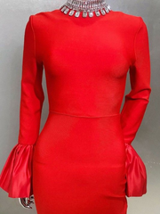 SARAH Satin-Cuff Long Sleeve Gown