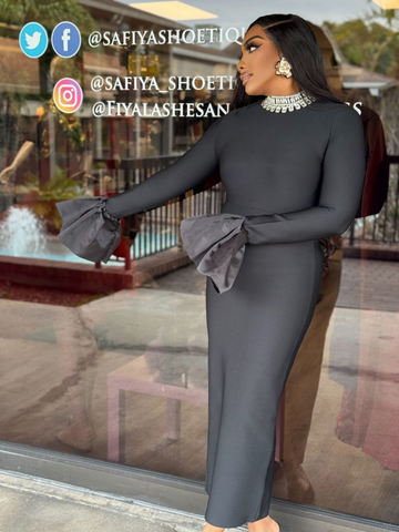 SARAH Satin-Cuff Long Sleeve Gown