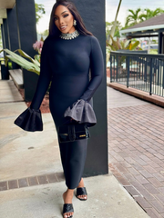 SARAH Satin-Cuff Long Sleeve Gown