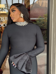 SARAH Satin-Cuff Long Sleeve Gown