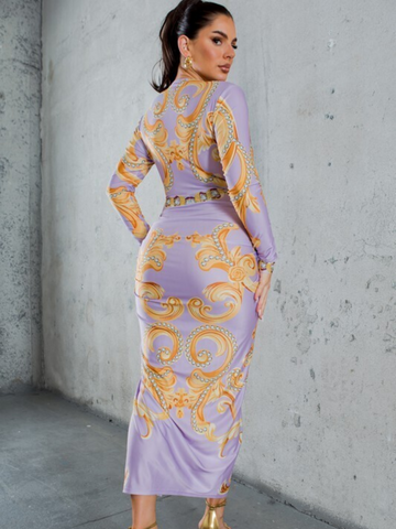 Lucky gal Knot Front Long Sleeve Midi Dress