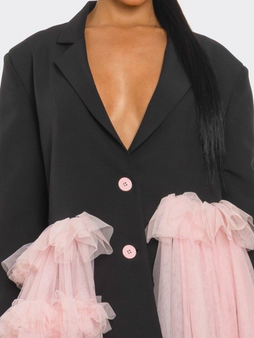 POLLY Oversized Tulle Blazer Dress Black and Pink