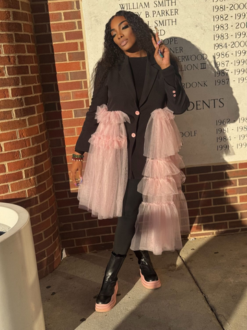 POLLY Oversized Tulle Blazer Dress Black and Pink