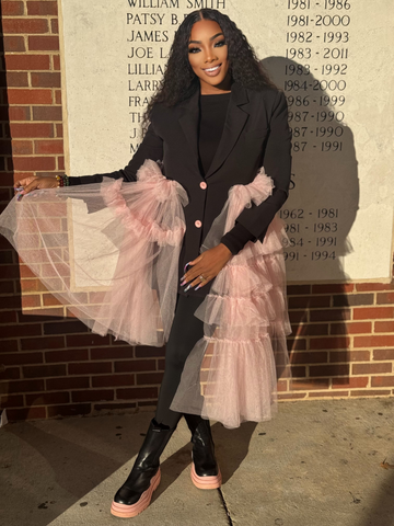 POLLY Oversized Tulle Blazer Dress Black and Pink