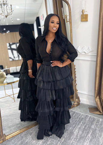 “Midnight Layers” Ruffle Palazzo Pants