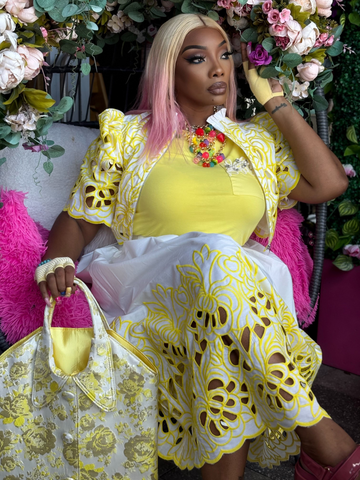 kish Lemon Blossom Lace Skirt Set