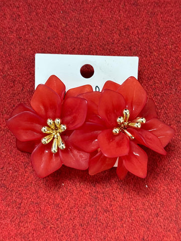 Fireside Glamour: Red &amp; Gold Tropical Flower Earrings