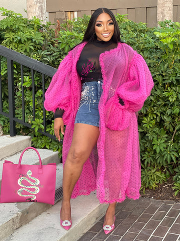 IN FULL BLOOM PUFFY SLEEVE MESH CARDIGAN